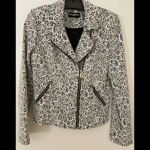 KARL LAGERFELD BLACK AND WHITE LACE BLAZER ZIP UP JACKET